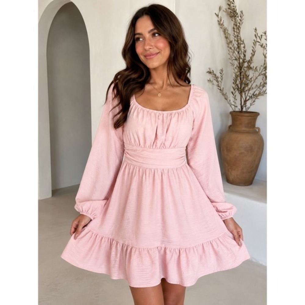 Dokotoo Womens Pink Long Sleeve Tie Back Cutout Ruffle Mini Dress XS